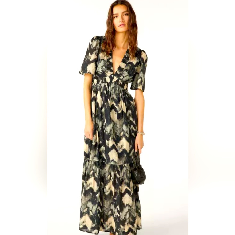 Black and Cream Patterned Maxi Dress